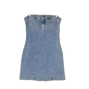 Pretty Garbage Strapless Denim Dress Women S Blue Mini Bodycon Y2K